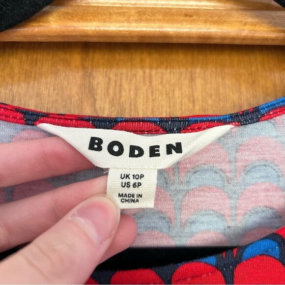 Boden Thea Long Sleeve Jersey Midi Dress Red & Blue Patterned Size 6 Petite - Picture 3 of 9